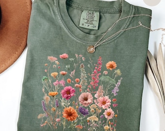 Comfort Colors® Vintage Pressed Flowers Shirt,Floral shirt,Botanical Floral Tee,Gift For Gardener,Boho Cottagecore Tshirt,Wildflowers Tshirt