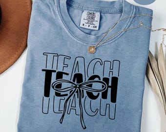 Comfort Colors®Coquette bow teacher shirt,Gift for Educators,Teacher Appreciation Gift,Cute Teacher shirt,School Shirt,Womens teacher gift