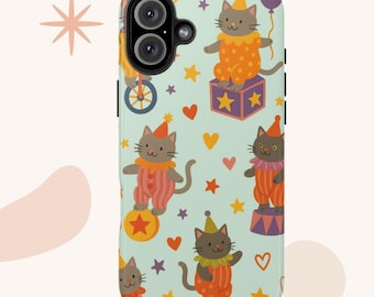Whimsical Circus Cat Phone Case Cute Clown Kitten Design for iPhone Samsung Galaxy Pixel Quirky Animal Lover Gift Fun & Playful Aesthetic