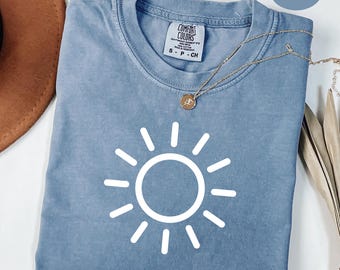Comfort Colors® Sun T-Shirt,Summer Shirt,Beach Shirts,Sunhine T-Shirt,Gift For Woman,Boho Sun Shirt,Sun Shirt,Beach Shirt,Minimal Sun TShirt