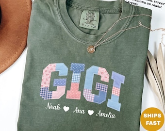 Personalized Grandma Shirt, Shirt for New Grandma, Promoted to Gigi Shirt, Personalized Mama Faux Patchwork Shirt With Kids Names