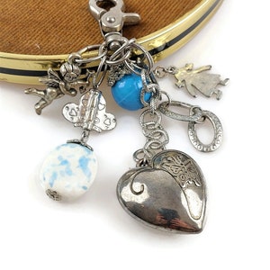 Llavero con dijes de corazón, ángel y dijes vintage - Llavero estilo boho