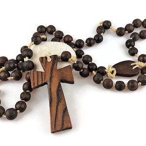 Large Vintage French Wooden Rosary - Hand Carved Catholic Cross - Rustic Christian Wall Decor