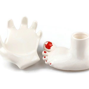 Vintage Display Hand und passende Fuß Vase