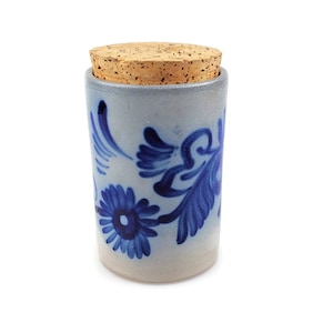 Vintage stoneware Gres De La Roche cobalt blue pot with lid