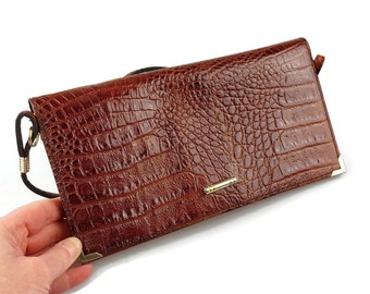 Vintage 1970s faux crocodile purse with strap