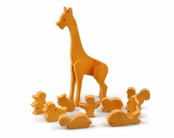 Vintage set of wooden toy animals