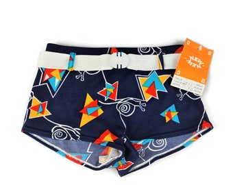 Vintage 1970s retro boy swimming trunk with snail motif new old stock with label