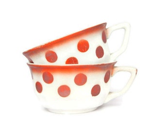 Vintage French ceramic polka dot cups set of 2