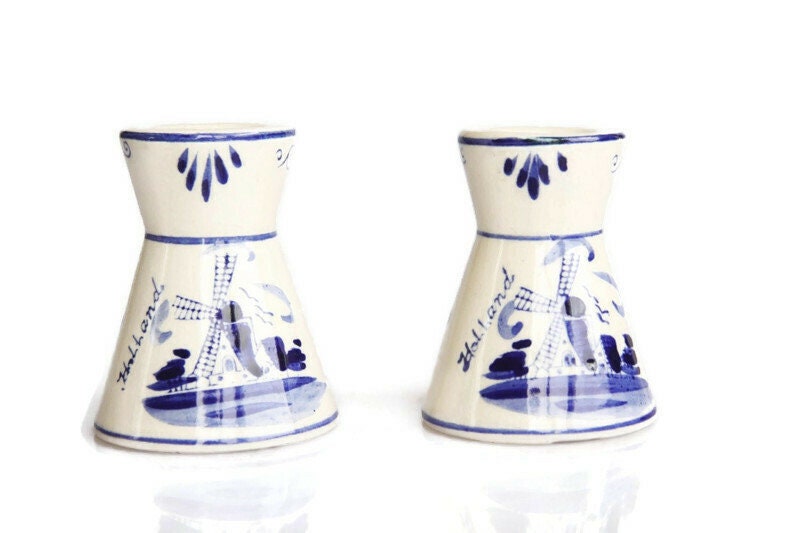 Delft Blue Windmill Candle Holders Blue Willow Decor Antique Etsy