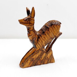 Mid century wooden carved deer figurine