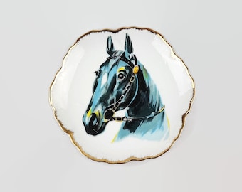 Vintage Black Horse Plate with Gold Rim