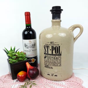 Rustic Belgian Gin Bottle Lamp – Vintage Upcycled St. Pol Stoneware Jug Light, Bar Table Lamp