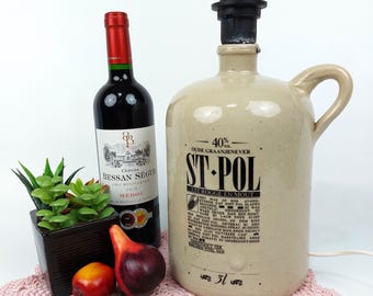 Upcycled St. Pol Gin Bottle Lamp: Rustic Belgian Stoneware Bar Light