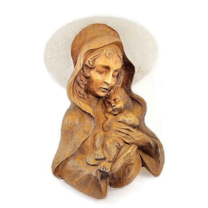 Vintage Maria und Jesus Wandbehang Faux Holzschnitzerei - Religiöses Dekor