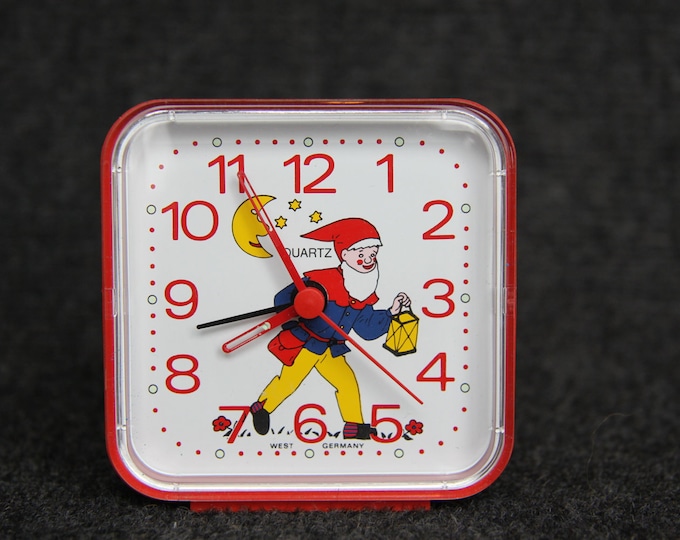 Red Vintage Gnome Alarm Clock Made in Germany Etsy