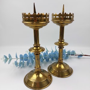 Antique French/Belgian Copper Altar Candle Holders – Gothic Church & Chapel Decor, Late 19th/Early 20th Century