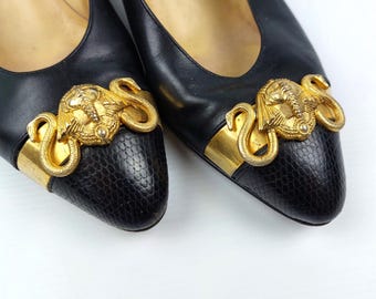 Zapatos de tacón Medusa vintage de Sergio Rossi en piel negra – Diseño italiano, talla 37