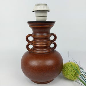 West German Pottery Table Lamp – Vintage Mid Century Modern Ceramic – Brown Glaze – Works, Original Wiring