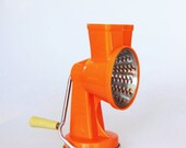 Funky orange meat grinder, Italian plastic kitchenware, meat lover gift, retro orange kitchen decor, 1960 MOD home decor, cooking gift