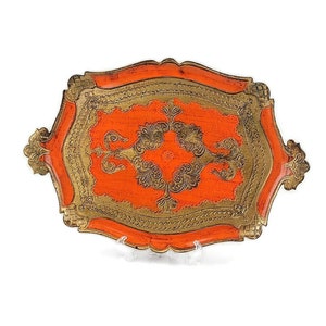 Orangefarbenes italienisches Florentiner Serviertablett Vintage