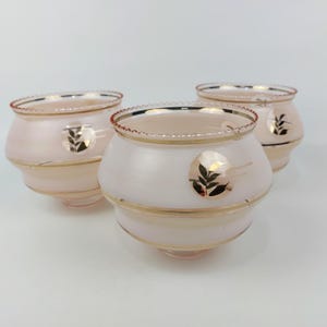 Vintage Pink Glass Lamp Shades set of 3 – Gold Leaf Design Replacement Shades for Ceiling, Pendant or Table Lamps