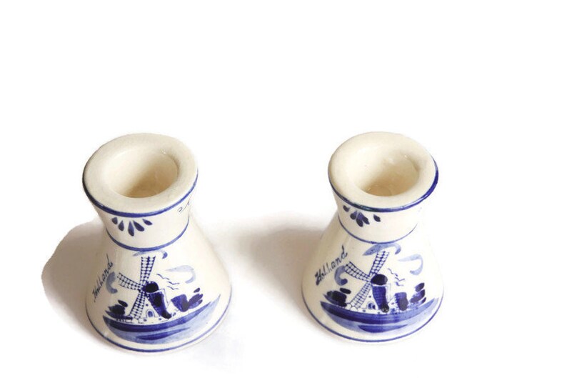 Delft Blue Windmill Candle Holders Blue Willow Decor Antique Etsy