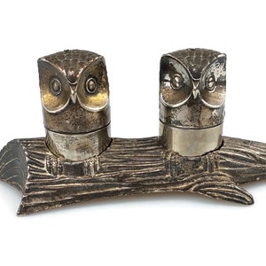Vintage M.H. silver plated owls on a branch Salt & Pepper Shakers