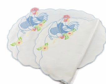 lot de 2 napperons vintage poulet et coq