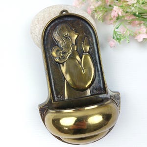 Vintage Brass Holy Water Font - First & Holy Communion Gift - Praying Girl - Catholic Decor