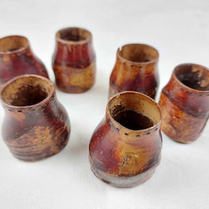 Set of 6 Vintage Primitive Hand-Carved Wooden Shot Glasses