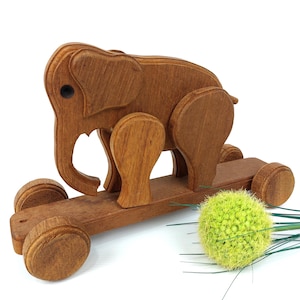 Vintage Wooden Elephant Pull Toy - Solid Wood Handmade Nursery Decor - Retro Baby Shower Gift