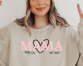 Mama Hoodie spersonalizowana imieniem i rokiem Prezent dla najlepszej przyjaciółki Ogłoszenie na Dzień Matki dla przyszłej mamy Prezent na Dzień Matki