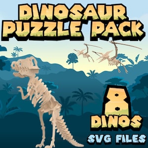Pack de puzzles dinosaures au format SVG numérique pour machine de découpe laser, puzzles pour enfants, anniversaire, anniversaire