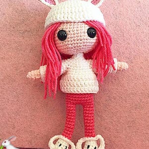 Patrón de muñeca amigurumi, patrón de muñeca de crochet, muñeca amigurumi de crochet y conejito de juguete, patrón de crochet Emilie PDF