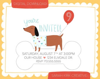 Puppy Party - Custom Hand Drawn Invite - Printable PDF