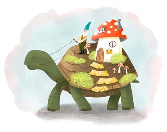 The Gnome and the Tortoise - Art Print - 8x10