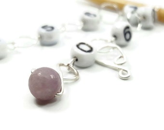 Lavender Stone Number Chain Row Counter - Chain Counter - Counts up to 100 Rows - Choose Small, Medium, Large, or XL