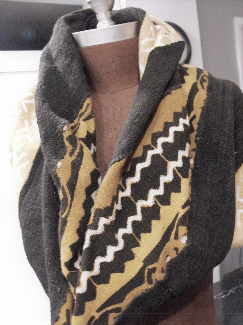 Black Cotton Brown Beige Patterned Mudcloth Infinity Loop Scarf Afrocentric Cowl