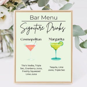 Szablon znaku barowego do wydrukowania DIY: Dostosowywalne menu drinków do pobrania na wesele lub specjalne wydarzenia