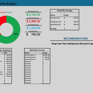 Basic Monthly Budget Template Etsy