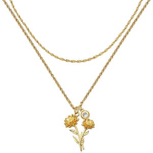 Dainty Birth flower Necklace , 14K Gold Birth Flower Bouquet Necklace, Personalized Gift, Birth flower Family Gift, Mothers day gifts