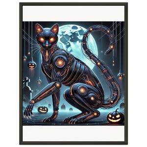 Póster con marco de metal y papel mate de calidad de museo de Cyber Cat of the Graveyard