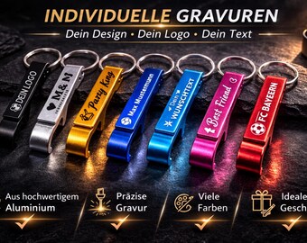 Bottle opener keychain with individual logo and name