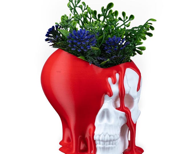 Dripping Skull Planter – Gothic Halloween Decor | Creepy Skull Flower Pot | Horror Home Accent with Color Options