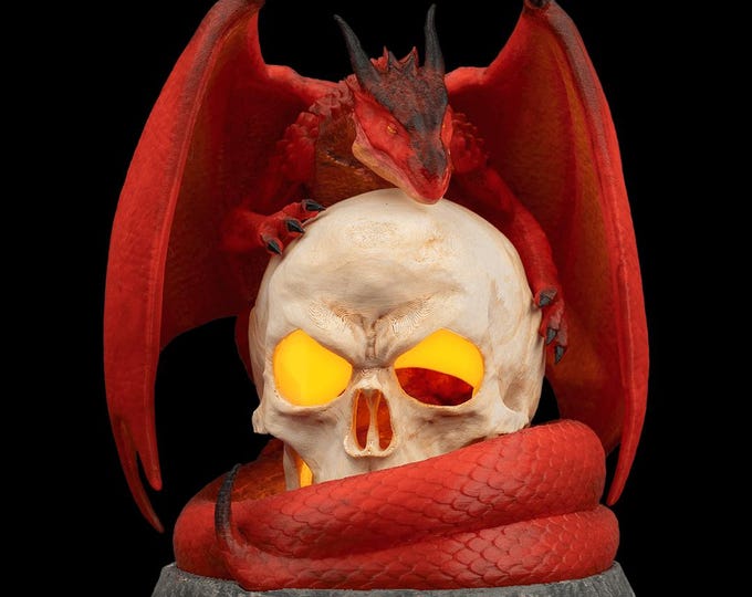 Necrodragon Skull Lamp: Gothic Dragon Table Light