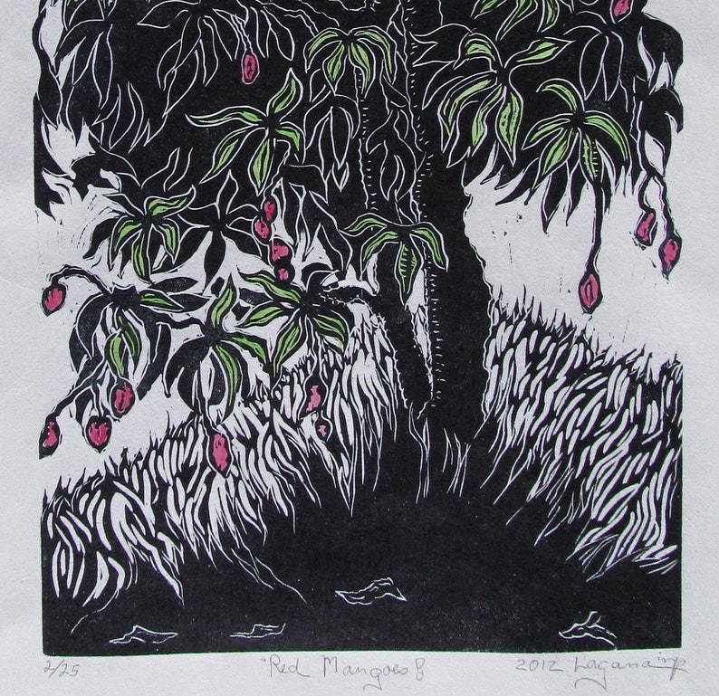 Red Mangoes Limited Edition Linoleum Block Print With Water - Etsy