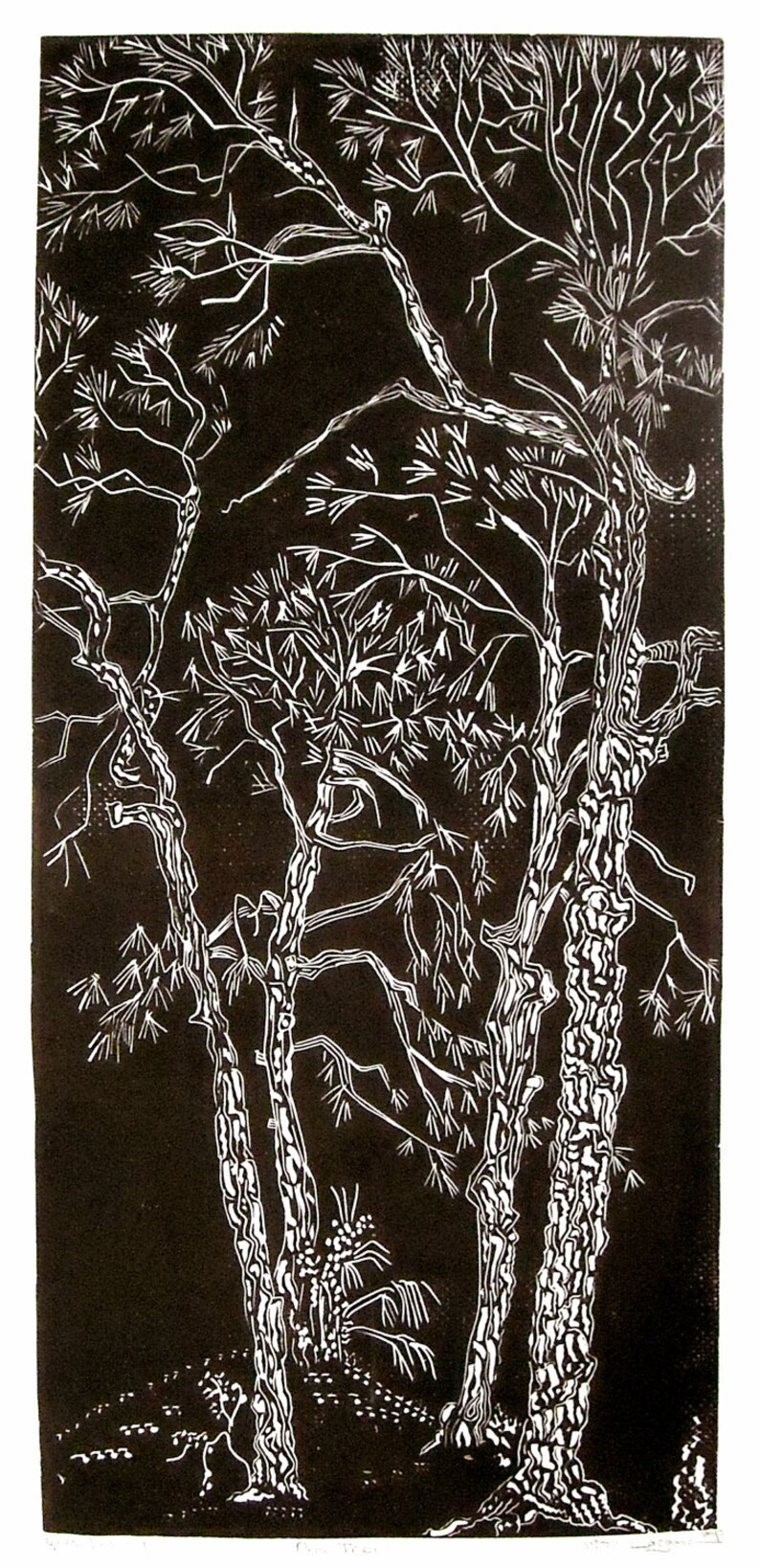 Pines, limited edition, hand printed, hand signed in pencil by the artist, linocut image 2