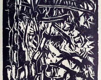 Bamboo, Miniature lino prints of Thailand, limited editions, printed and signed in pencil by artist