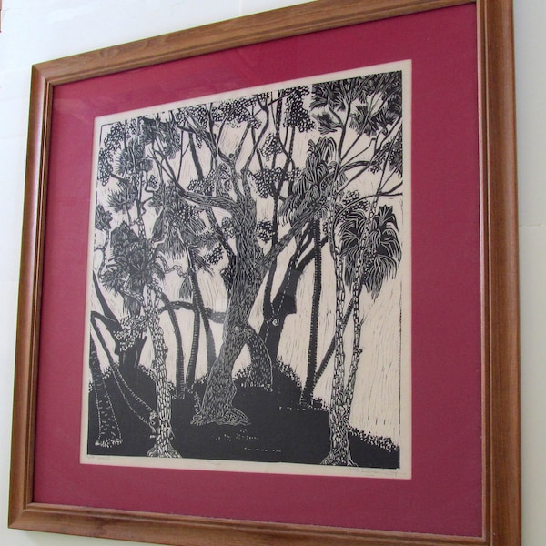 Trees, Linoleum block print. Limited edition.  Printed and signed in pencil by the artist